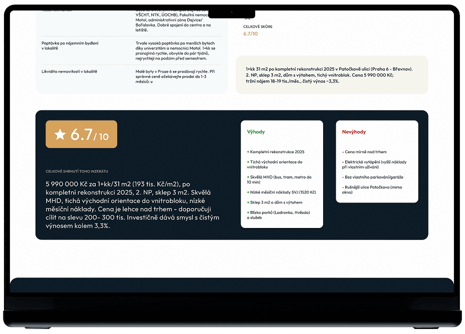 Panel s bodovým hodnocením a shrnutím výsledků